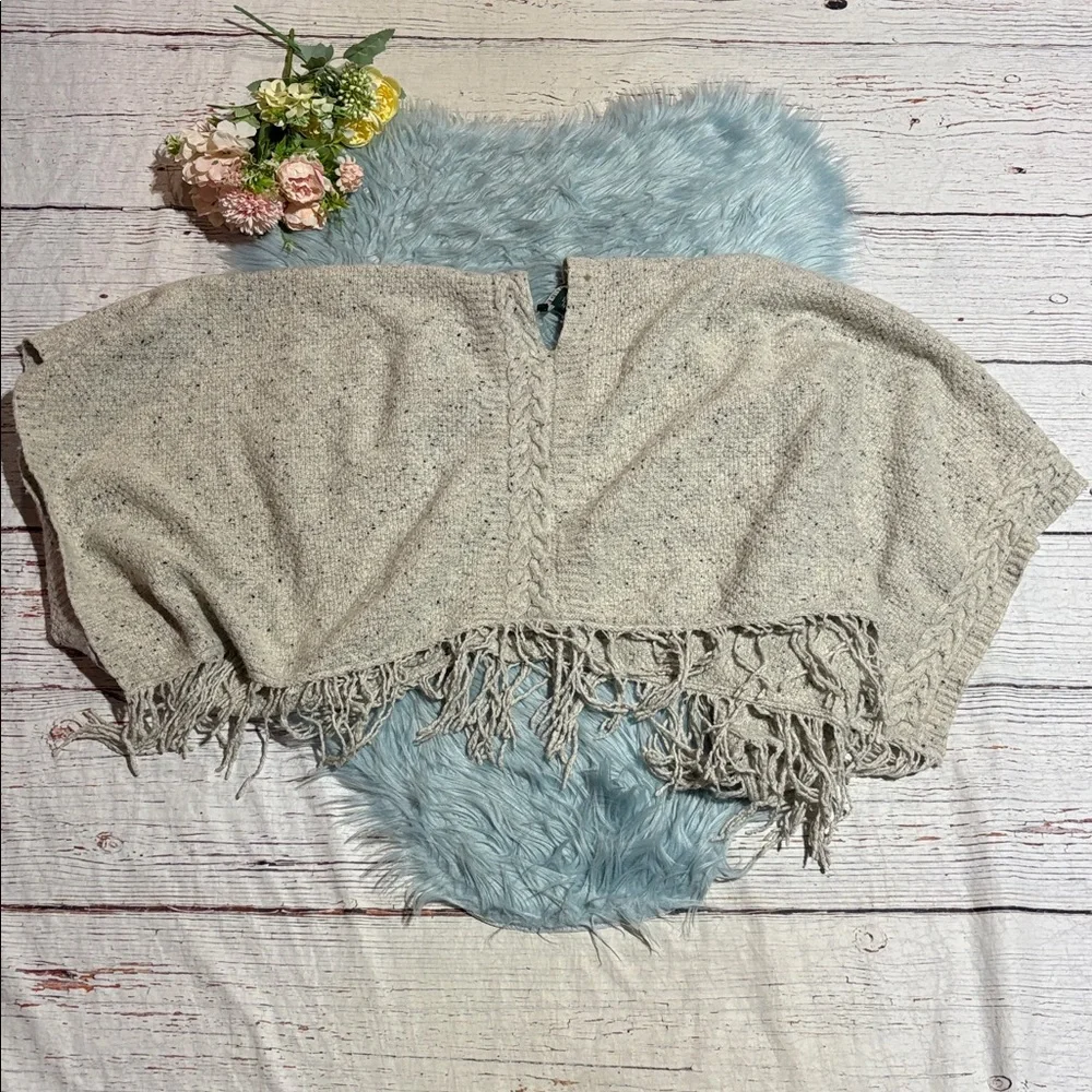 LAUREN Ralph Lauren Wool Blend Cream Knit Poncho Sweater
